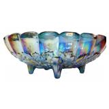 Blue carnival footed fruit bowl