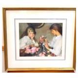 Framed 27x24in girls & flowers art NO SHIP