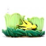 Vintage greeen McCoy planter w/ bird