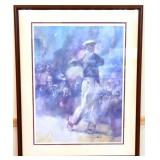 Framed 28x34.5in man golfing art NO SHIP