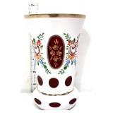 Vntg white bohemian ruby case 6in floral vase