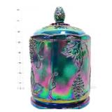 Vntg blue carnival tobacco jar