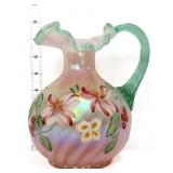 Fenton pink iridescent spiral optic pitcher