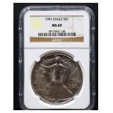 Graded MS69 1991 silver eagle coin