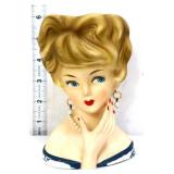 Vntg 6in Lefton blue eyed lady head vase see pics