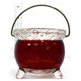 Vntg cranberry flash kettle toothpick holder