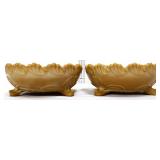 2 chocolate slag leaf bracket footed sauce bowls