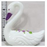Fenton milk glass swan with violet flowers