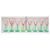 8 Tiffin Franciscan pink/green wine stem glasses