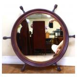 Wood frame 28x24 ship wheel mirror