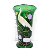 Fenton emerald green peacock 9in vase