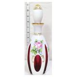 Vntg white/cranberry cased decanter w/ stopper