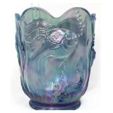 Fenton blue iridescent atantis koi vase