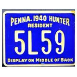1940 PA Resident Hunter license tag