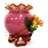 Pink art glass footed rose bowl