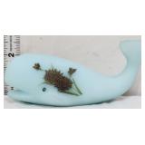Fenton blue satin whale with flowers