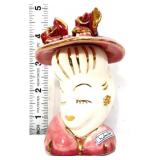Vntg 5in lady head vase with roses on hat