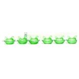 Lot of 6 miniature green glass hens on nest