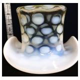 Fenton opalescent coin dot 3in hat vase