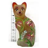 Fenton 5in amber sanded cat figure w/ flowers
