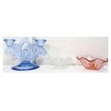 3 pc estate lot, inc pink depression candleholder