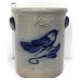 Rowe stonware utensil crock w/ cobalt bird