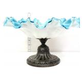 Vntg blue/white cased pedestal compote see pics
