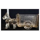 Vntg clear glass horse w/ wagon candy container
