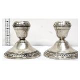 Pair weighted sterling candleholders