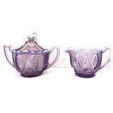 Amethyst opalescent diamond lace sugar/creamer set