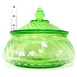Vintage green depression spiral lidded candy dish