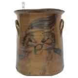 Stoneware pickle crock w/ cobalt Santa face