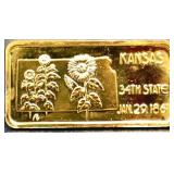 1 troy ounce Kansas state silver bar