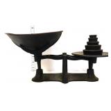 Vntg black cast iron scale w/ weights