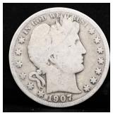 1907O barber half dollar