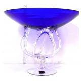 Makora cobalt 13in tall jellyfish pedestal bowl