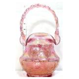Pink iridescent 12in glass basket
