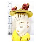 Vntg 5in lady head vase with yellow hat
