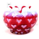 Fenton cranberry opalescent heart optic rose bowl