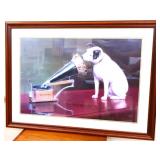 Framed 43.5x32.5 victrola dog art NO SHIP
