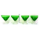 Lot of 4 vintage green/clear boopie glass sherbets