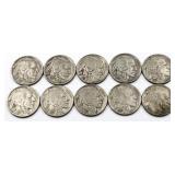 Lot of 10 buffalo nickels with dates