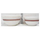 2 vntg milk glass red stripe mixing bowls