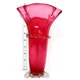 Cranberry 10in petal base vase, see photos