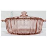 Vntg pink depression fortune covered bowl