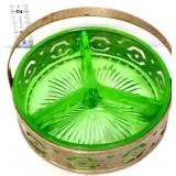 Vntg green depression round divided relish tray