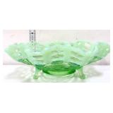 Green opalescent basketweave footed bowl