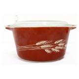 Vntg Pyrex #473 autumn harvest wheat dish w/ lid