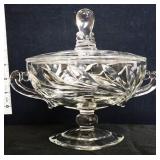 Clear 2 handle covered candy bowl