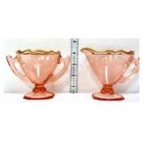 Vintage pink depression etched cream/sugar set